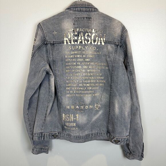 Reason Supply Co Grey Denim Jacket Mens Medium ApolloX - Picture 1 of 8